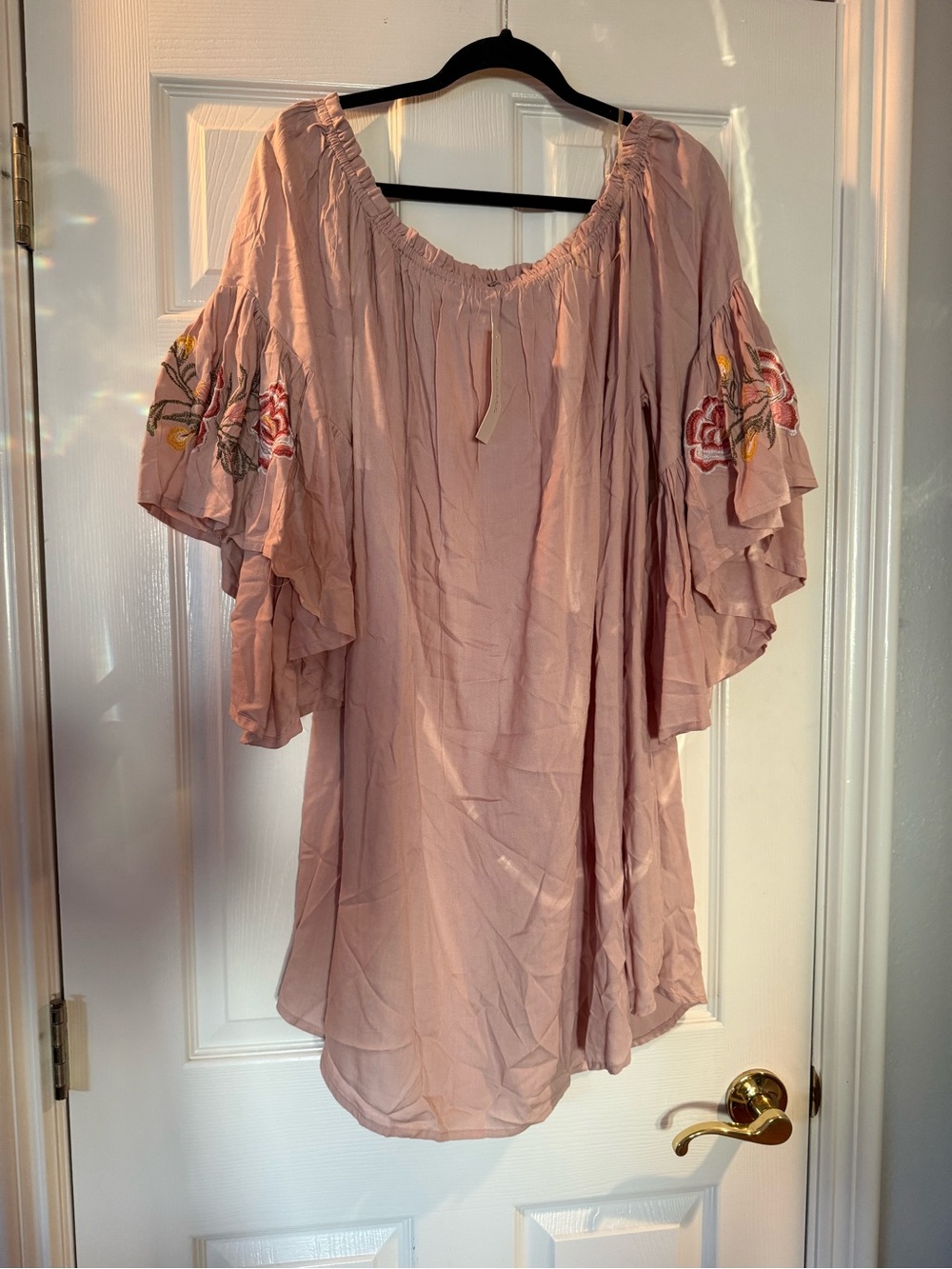feathers Blush Pink Elastic Waist Peasant Top